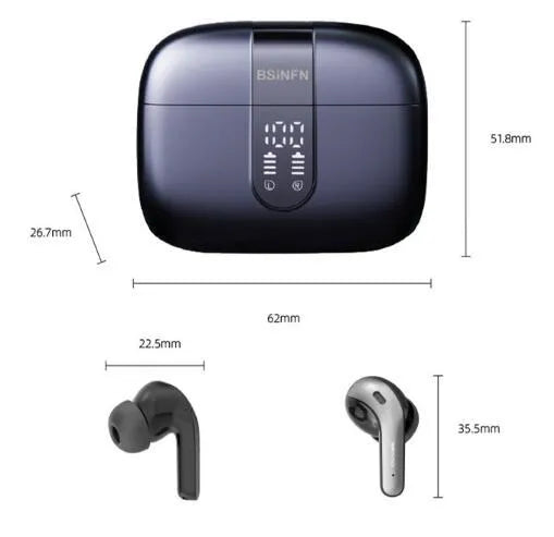 Bx08 wireless headset with digital display charging case in Black Grey Light Green White colours