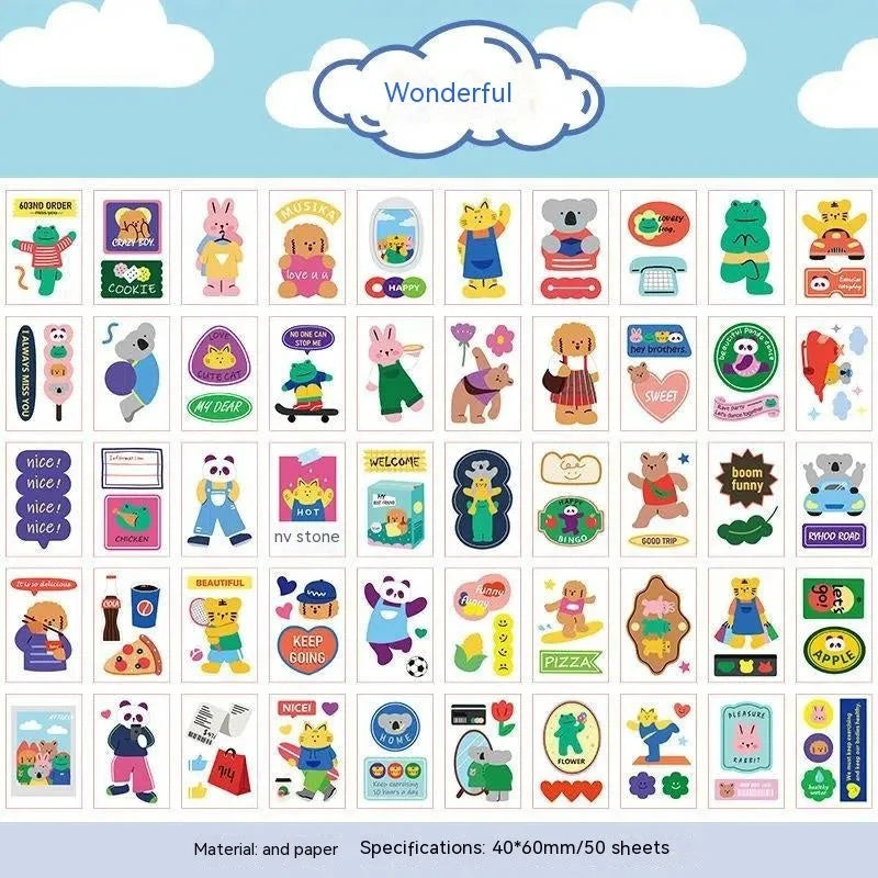 Japanese cartoon character sticker sheet with 50 pieces at 40x60mm for notebook decoration