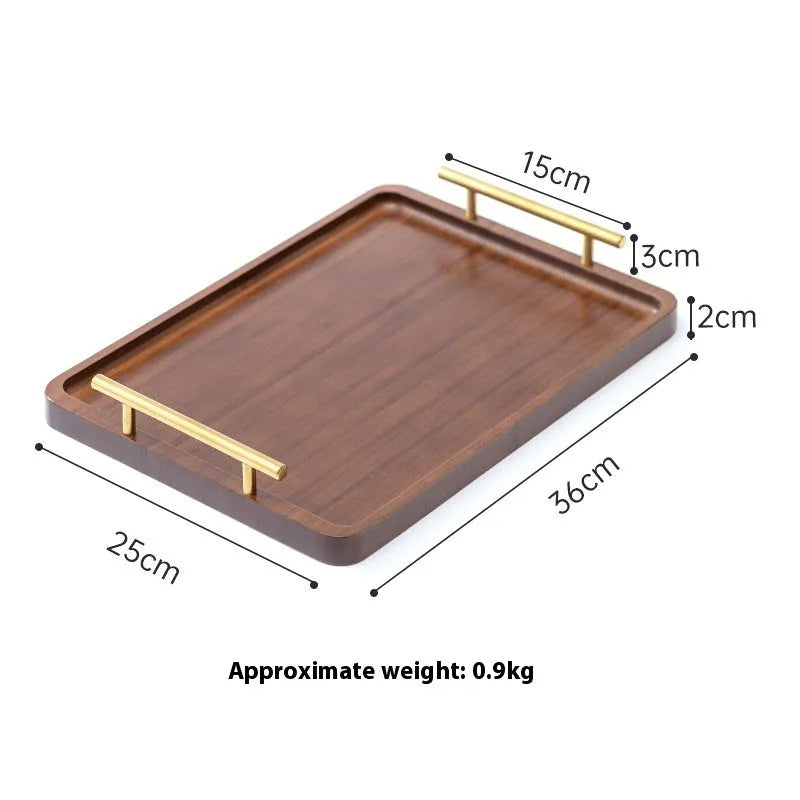 Square bamboo serving tray with brown handles in rustic solid colour for catering use