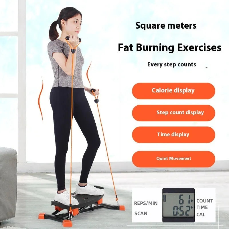 Black portable mini fitness skiing machine with elastic hand straps for indoor home workouts