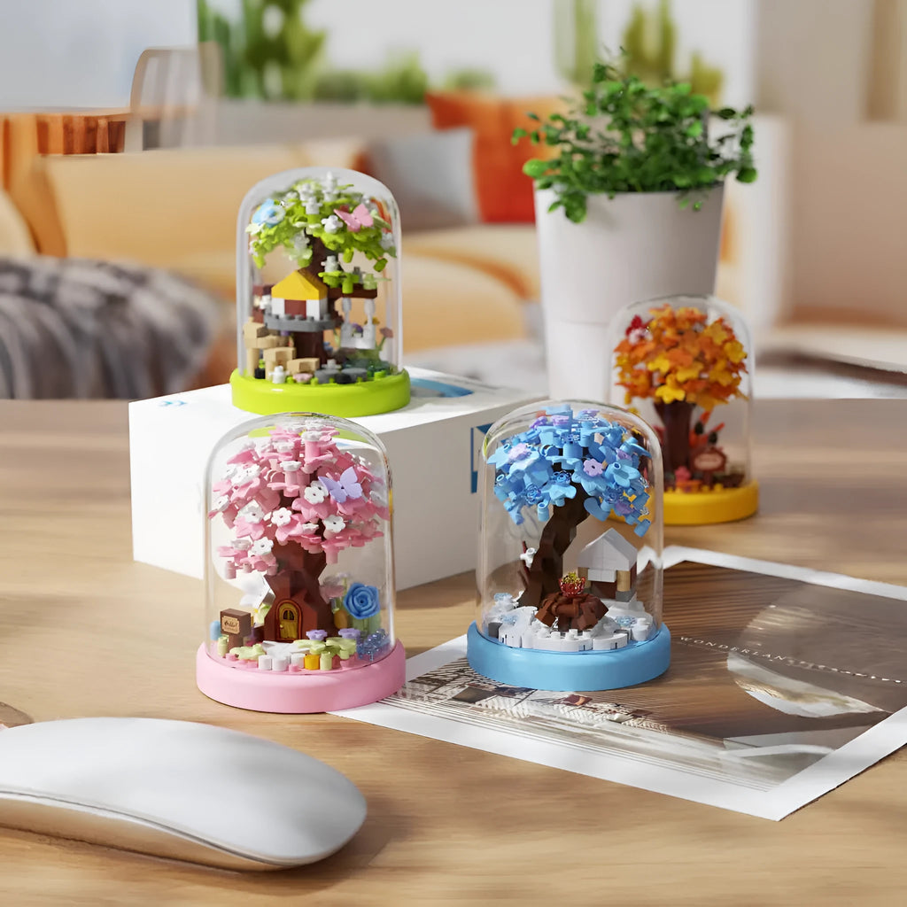 Micro particle ABS building block cherry blossom tree house puzzle set in colour box