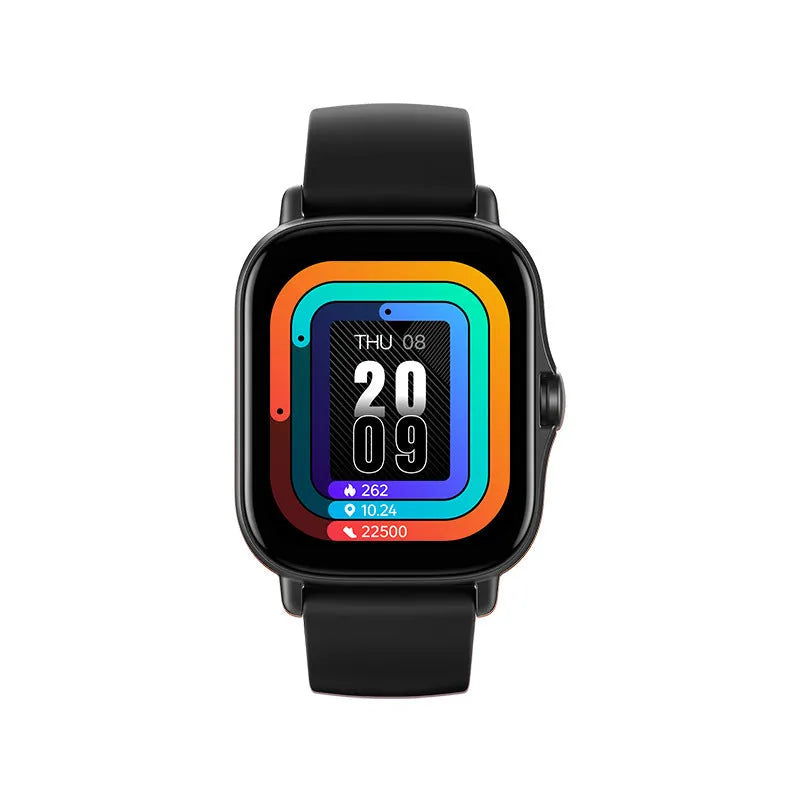 GT20 smartwatch with 1.75-inch screen on silicone band, showing heart rate monitoring display