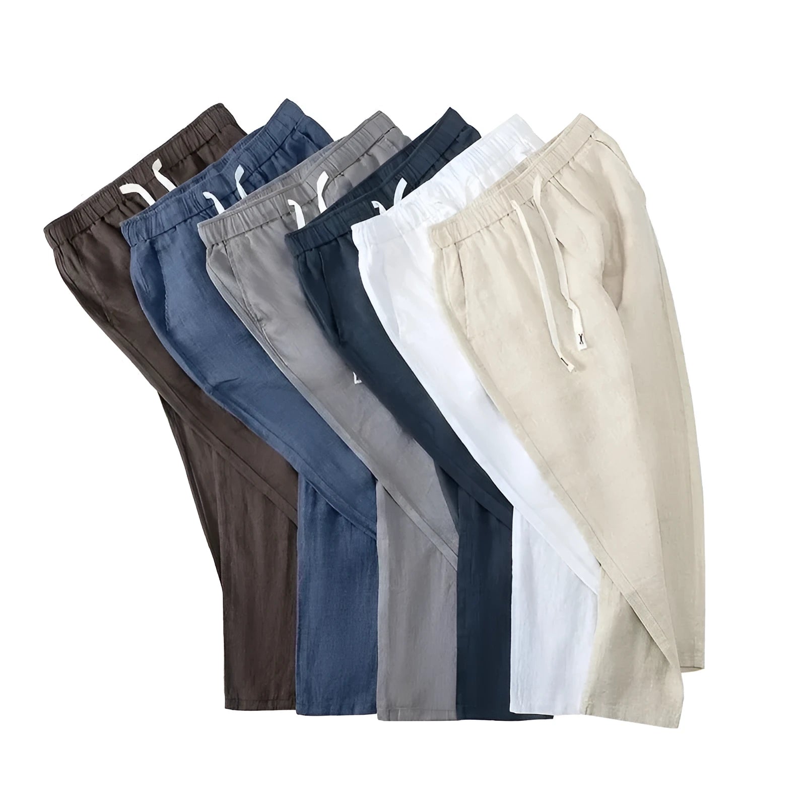 Pure linen-blend straight-leg trousers with a drawstring waist in multiple colours.