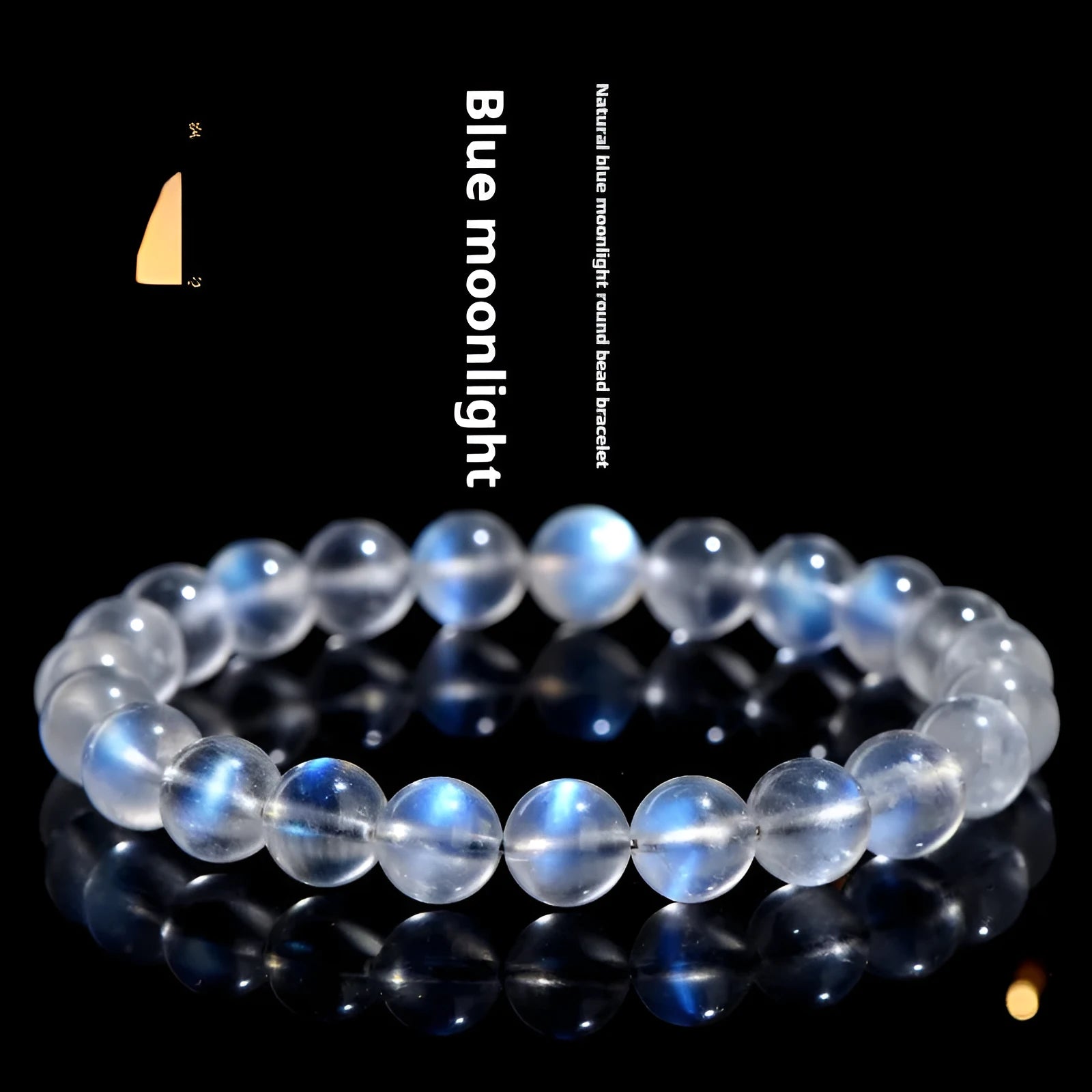 Natural cream body blue moonlight crystal bracelet with smooth ground beads in unisex simple design