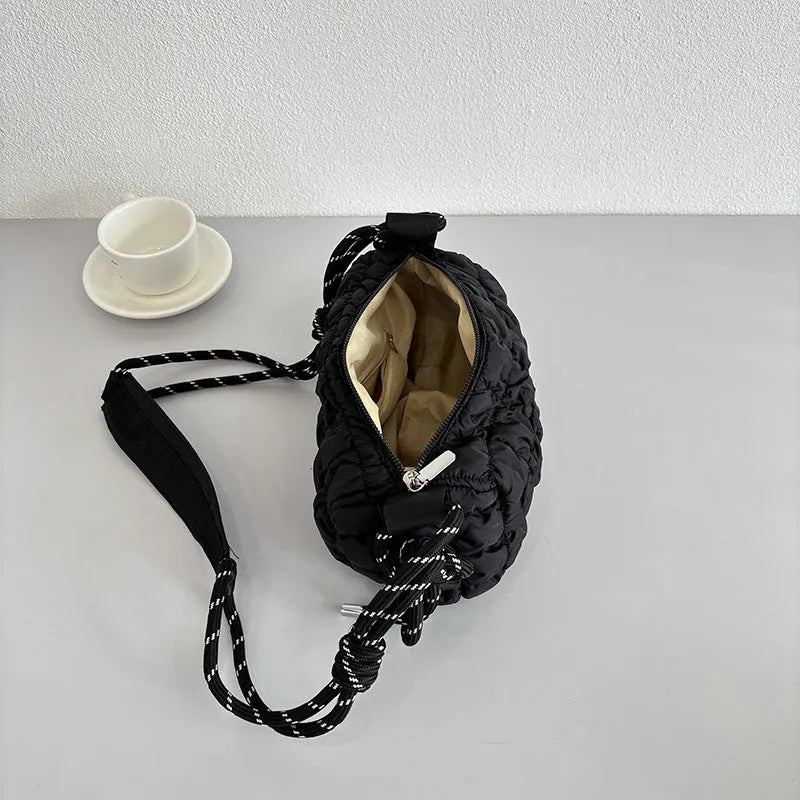 Women's lightweight nylon messenger bag with pillow shape and diamond pattern in six colour options