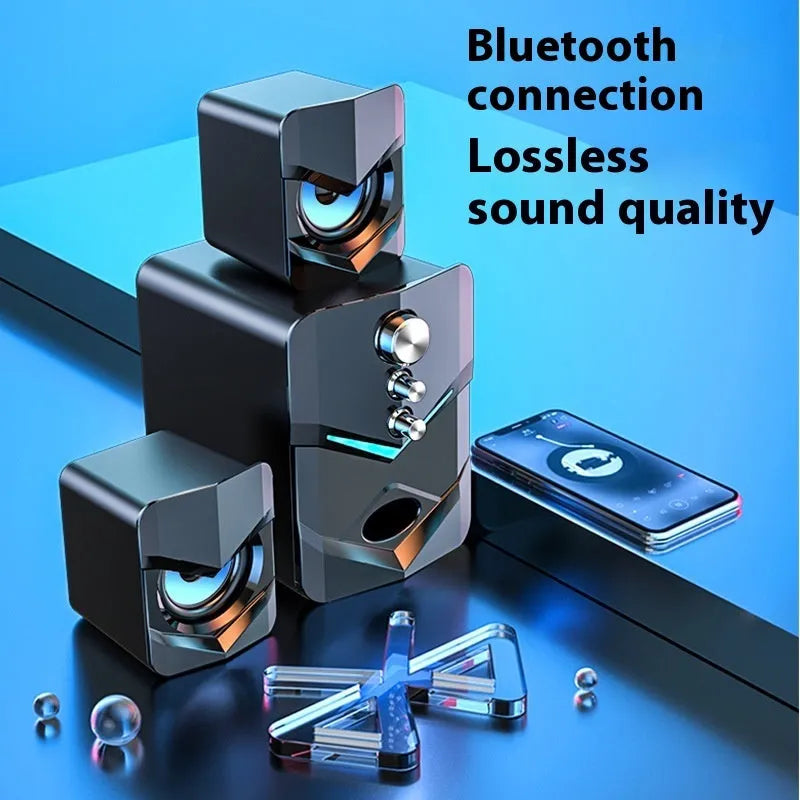 USB powered 2.1 channel plastic desktop speaker in black with knob control