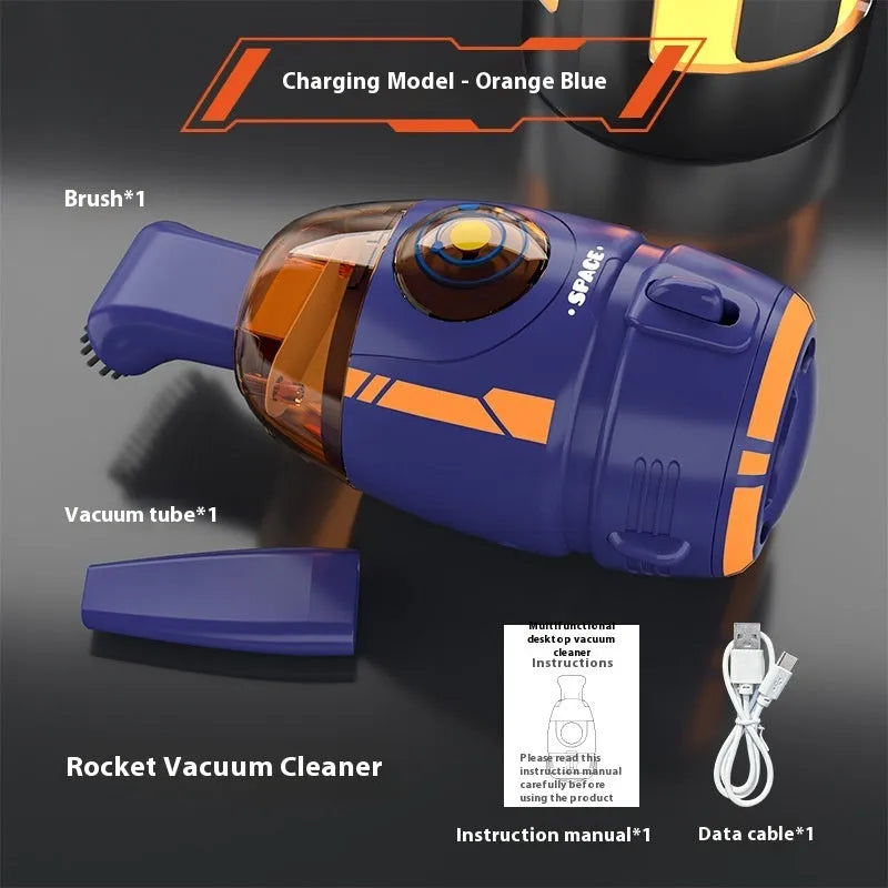 USB rechargeable desktop vacuum cleaner in blue with handheld design for keyboard cleaning