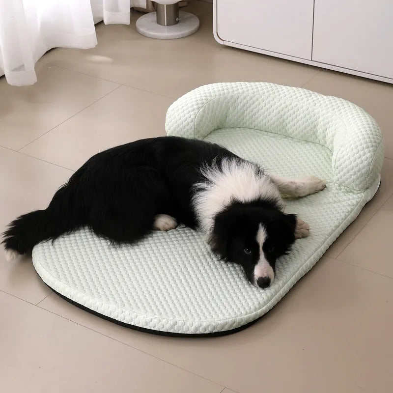 Summer pet cooling mat with ice peas filling in blue cloth, available in multiple sizes for dogs