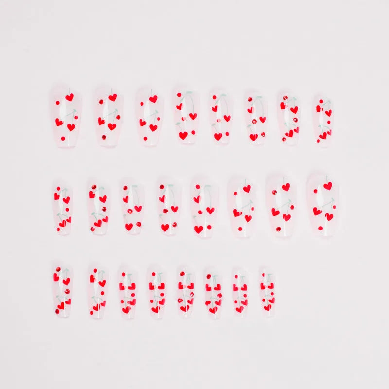 French Love Red Diamond press-on false nails set of 24 pieces with glue