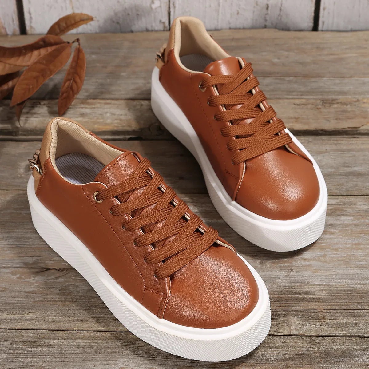 Round head cross strap thick bottom casual low-top sneakers chain pumps women black colour