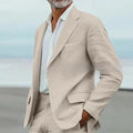 Men's linen slim fit business banquet suit set in beige, jacket and trousers, size XS to 6XL