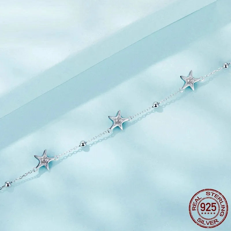 Women's S925 sterling silver bracelet with starfish motif, silver colour, vacation style