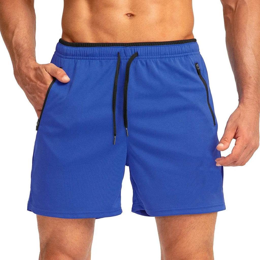 Men's running short with belt and zipper pocket in army green on white background