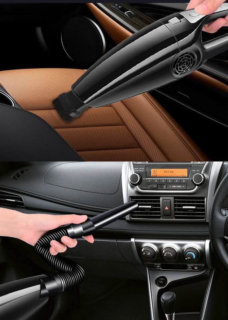 High power hypa car vacuum cleaner in black with cigarette lighter power cord and compact design