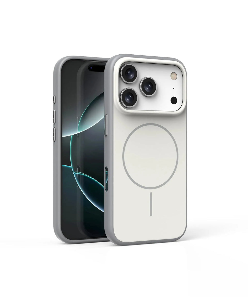 Blue frosted magnetic iPhone case with a dedicated AI camera button on the side.
