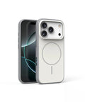Blue frosted magnetic iPhone case with a dedicated AI camera button on the side.