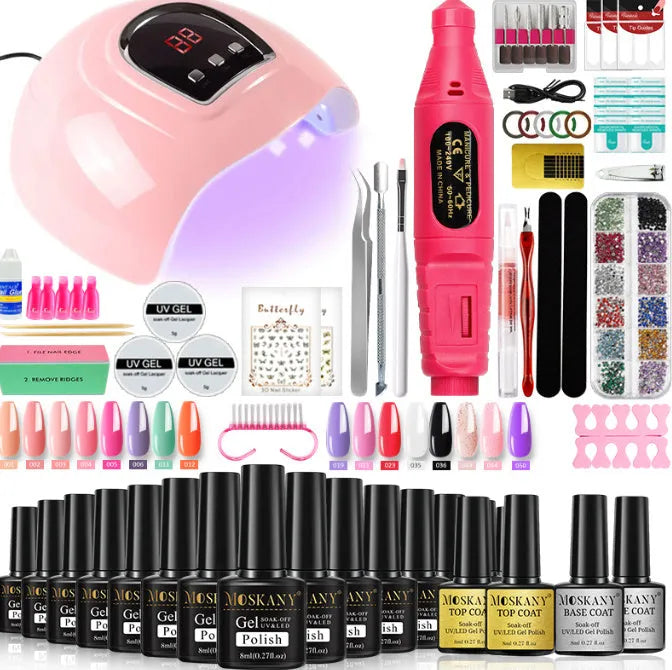 Gel nail kit with UV lamp USB cable and multicolor plastic suit including 15ml polish