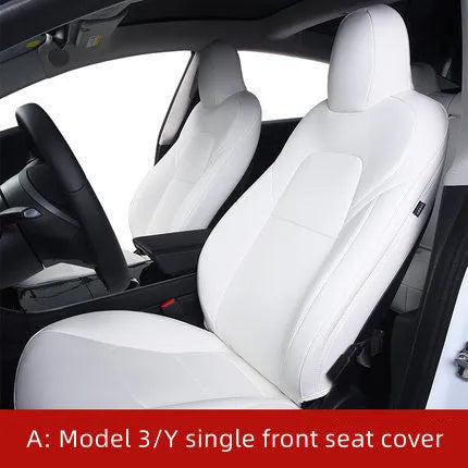Black and white PVC chloroprene car seat covers for Tesla Model 3 and Model Y interior protection.