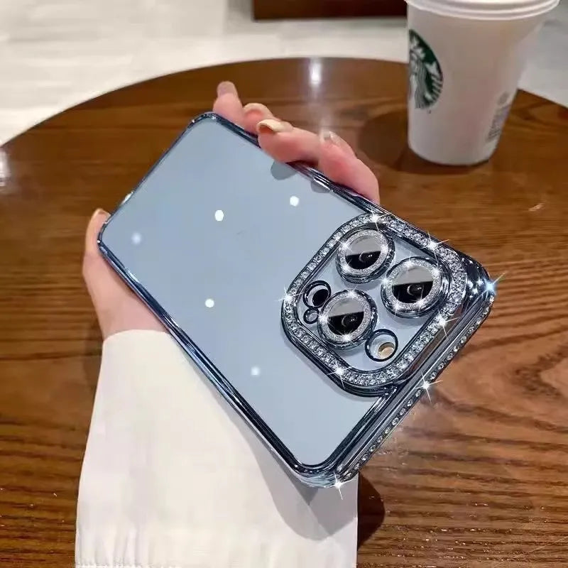 Shockproof TPU rhinestone glitter phone case for Apple iPhone 11 to 15, available in multiple colours