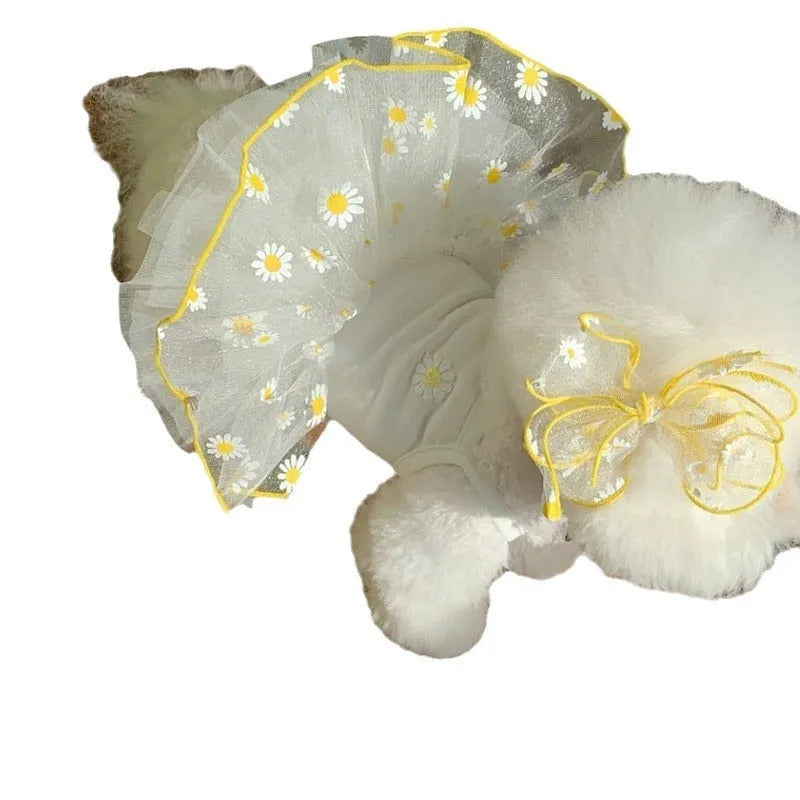 Yellow daisy pattern dog clothes for summer in thin polyester fabric