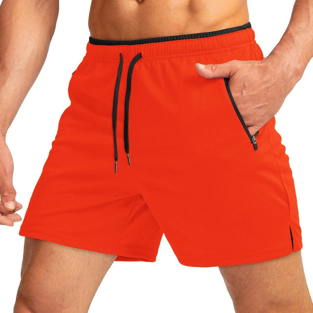 Men's running short with belt and zipper pocket in army green on white background