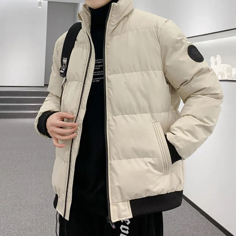 Men's thick cotton-padded cardigan jacket in loose fit polyester black winter outerwear