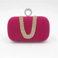 Small velvet clutch evening bag with rhinestones, lock closure, and detachable handle in black