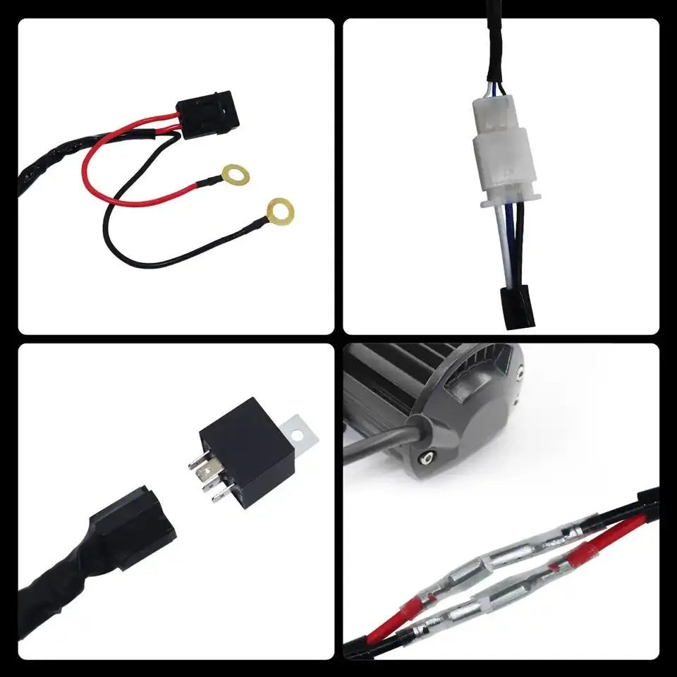 Automotive LED spotlight wiring harness with 2 metre silicone cable and double-headed connections