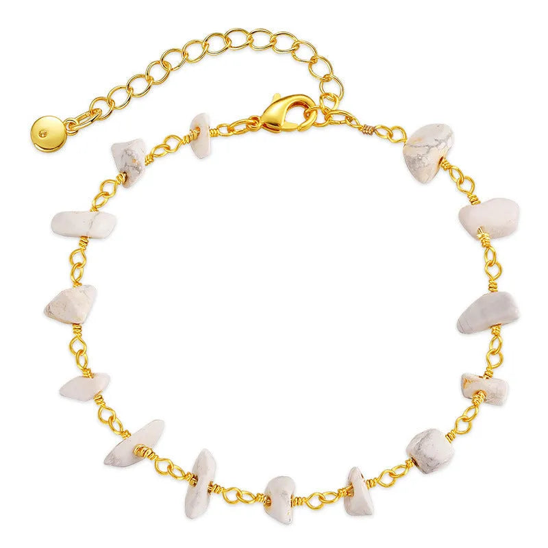 Geometric women's bracelet with irregular turquoise crystals crafted from 18K copper in multiple colour options