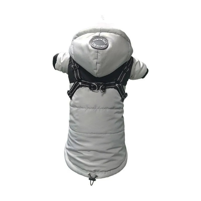 Waterproof warm pet dog coat with velvet lining, available in blue, gray, pink, red, sizes S to 2XL