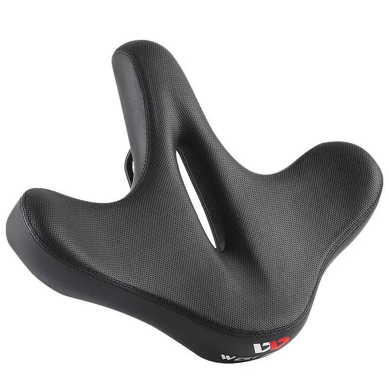 Black bicycle saddle cushion made from leather and polyurethane foam for shock absorption