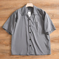 Men's loose fit short sleeve cotton shirt in grey colour with cardigan style for summer casual wear