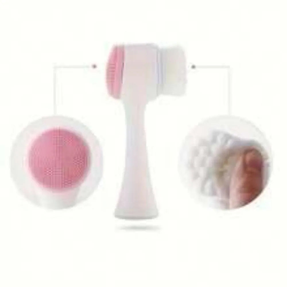 Blue and pink easy clean nylon pet paw brush for dogs and cats on a white background