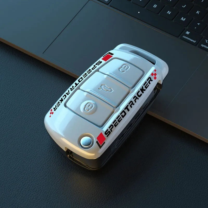 Carbon fibre style car key cover in carbon black or white colour with mirror surface