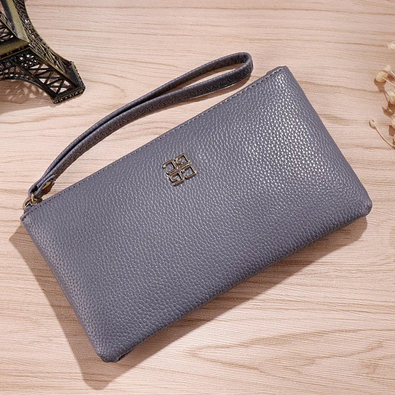 Long European American style 55-inch PU leather phone wallet with zipper closure in multiple colour options