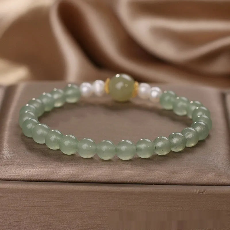 Hetian jade pearl bracelet for women, geometric round beads, Jasper Pearl colour, electroplated finish