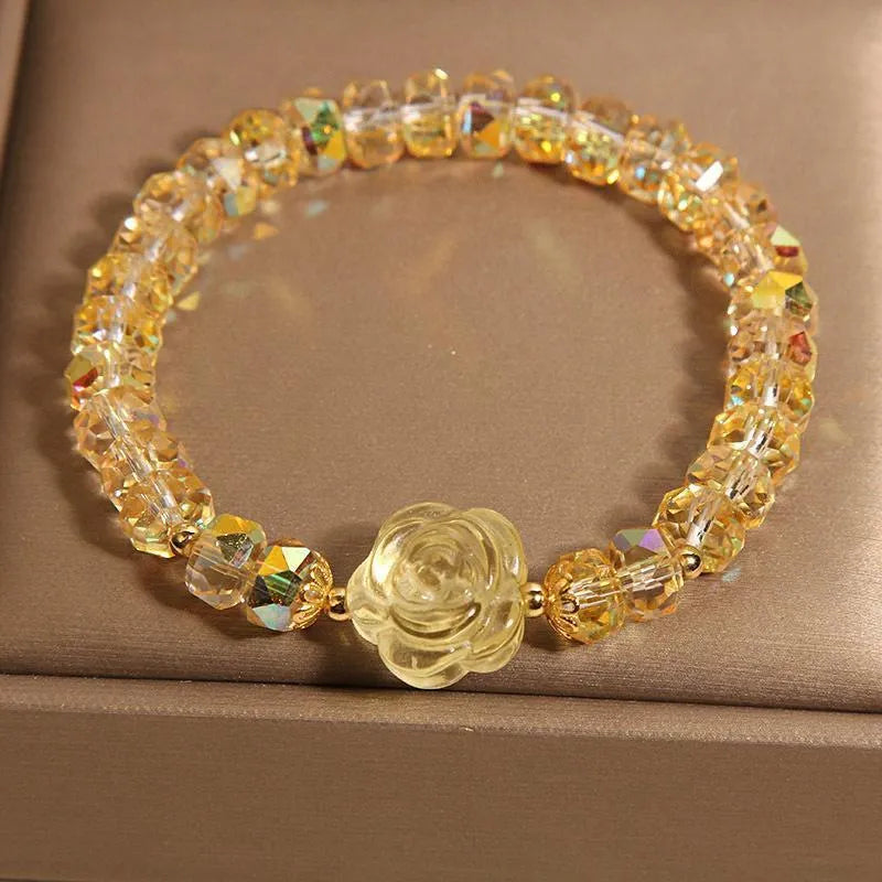 New Chinese Style Citrine Abacus Beads Bracelet Women's Light Luxury Metal Snowflake Design Japanese Korean Style Rose Colour Bracelet for Women