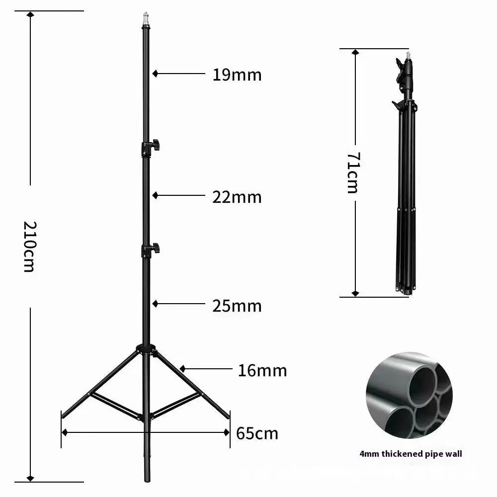 Adjustable mobile phone tripod light stand in frosted finish with height options from 1.6m to 2.1m