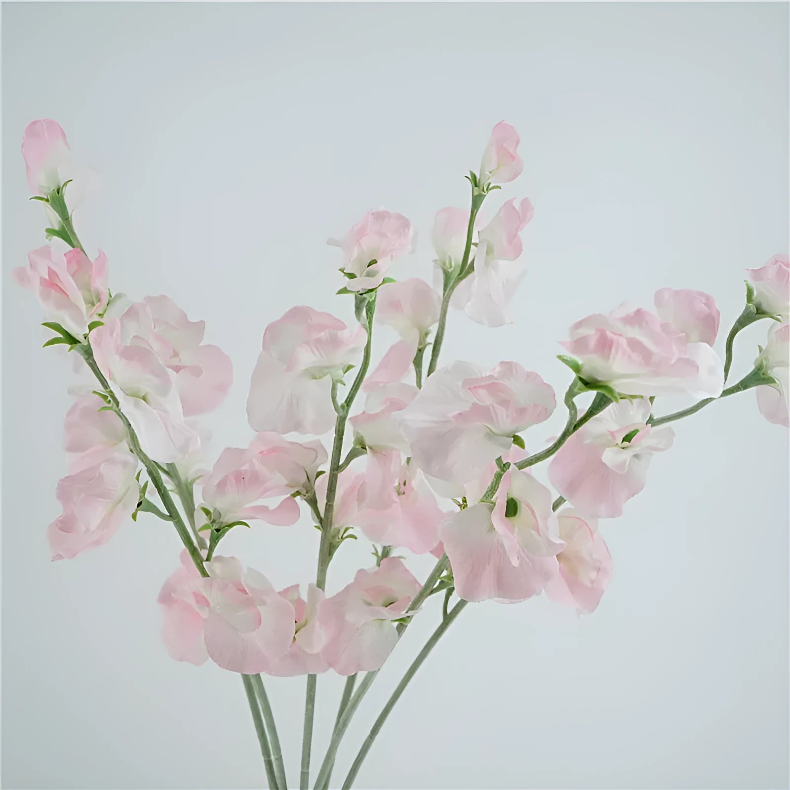 Single stem artificial silk pea flower in four colour options: pink, light purple, purplish red, white