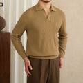 Wool blended slim-fit long-sleeved pullover sweater in Cocoon Brown on a model