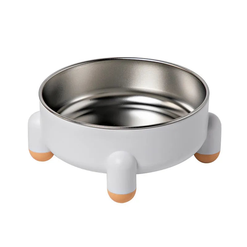 Green high-footed non-slip stainless steel bowl for dogs and cats on a floor.