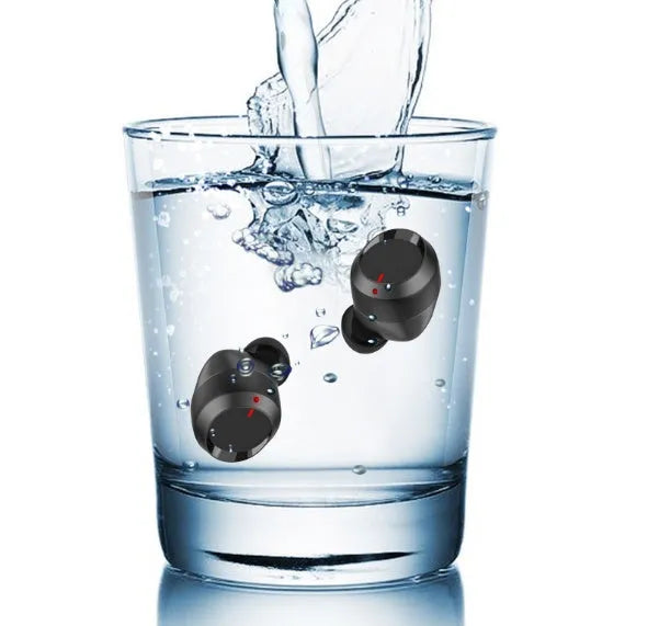 T11 Wireless Bluetooth 5.0 Earbuds Black earplug-style with charging case and data cable