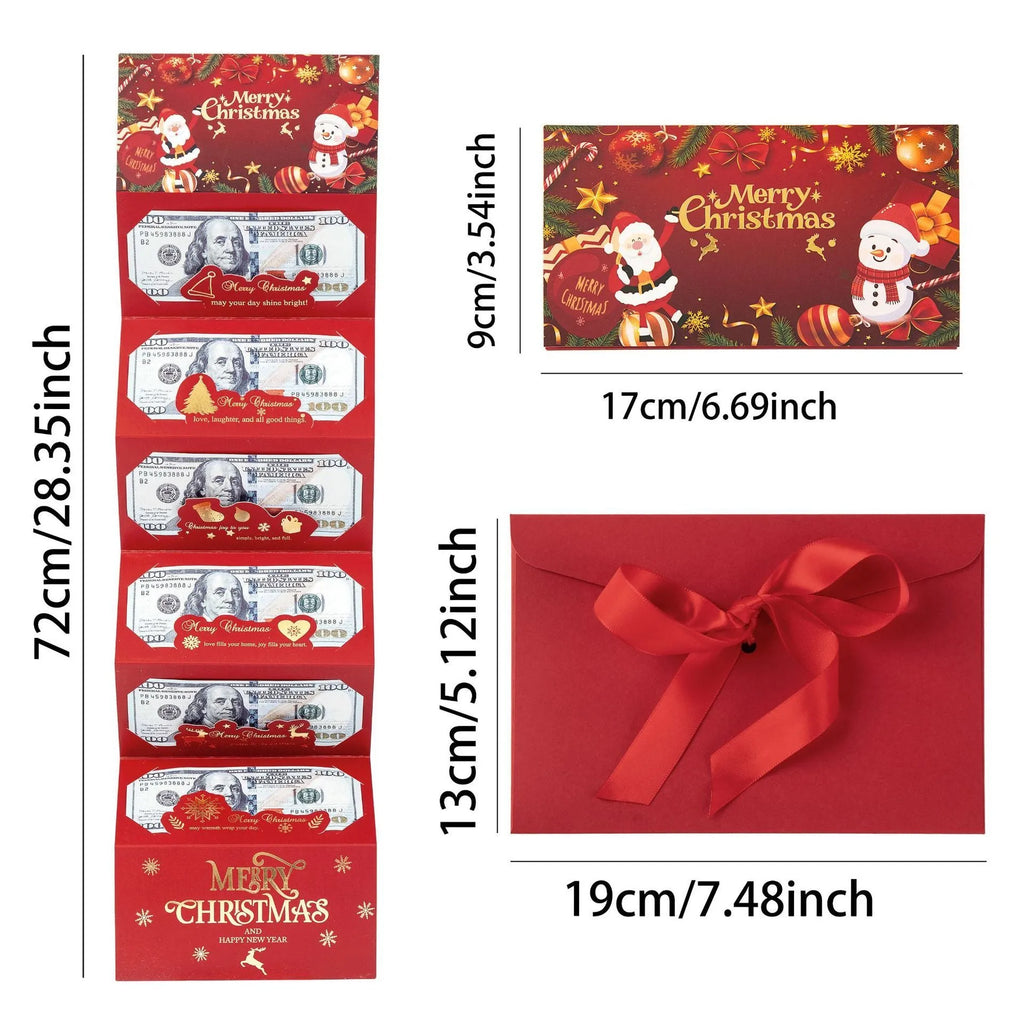 Gilded 6-card Christmas red envelope with Santa Claus design, 17x72cm