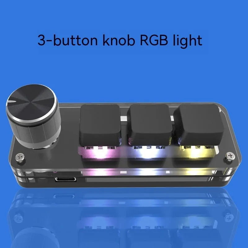 Black mini macro keyboard with RGB backlighting and dedicated copy paste keys