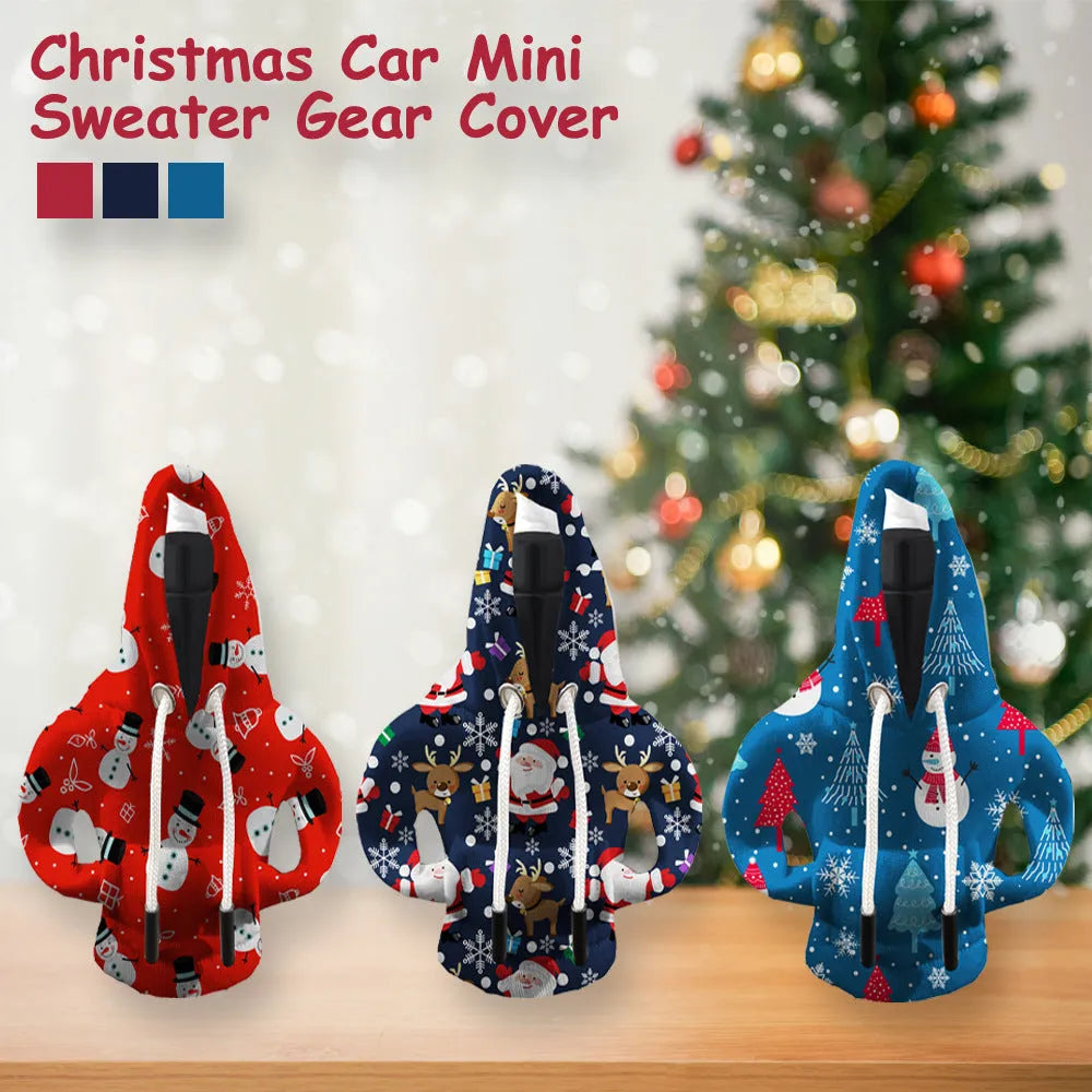 Thickened polyester car gear handle cover with red snowman Christmas design for dustproof decoration