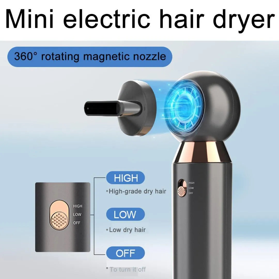Leafless compact white hair dryer with diffuser attachment on a stand, showing its 20cm size.