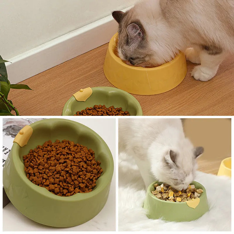 Green plastic double pet bowl with flower-shaped feeding areas and anti-tipping base design