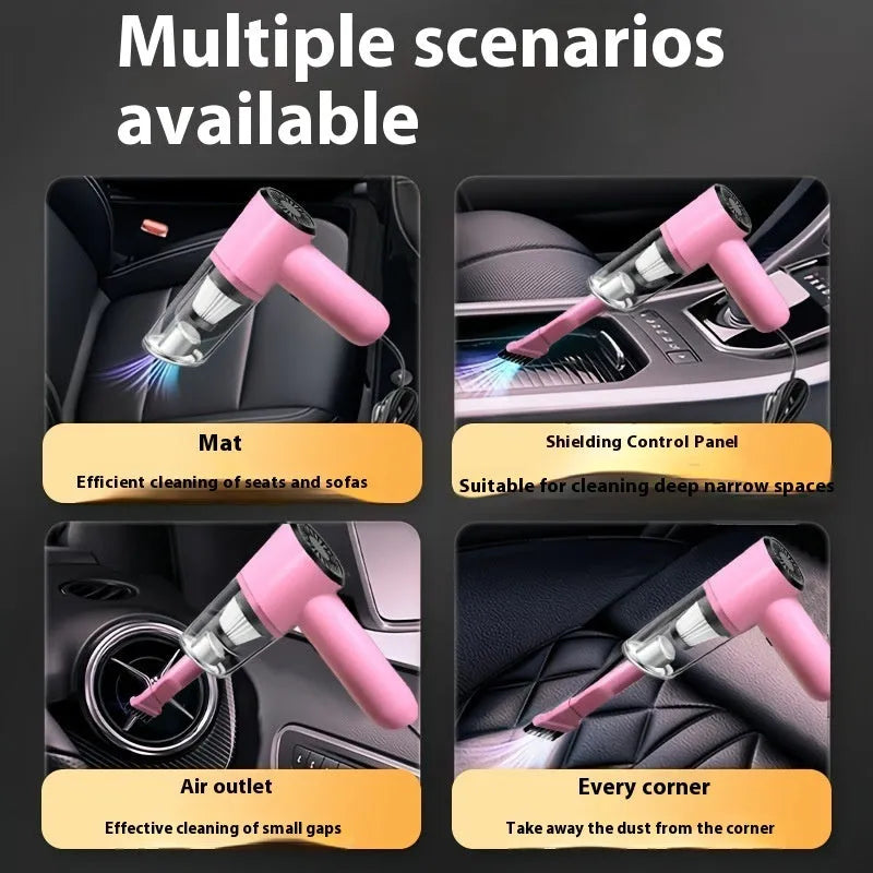 Pink wireless handheld car vacuum with USB rechargeable 1500 mAh battery for home and car indoor cleaning
