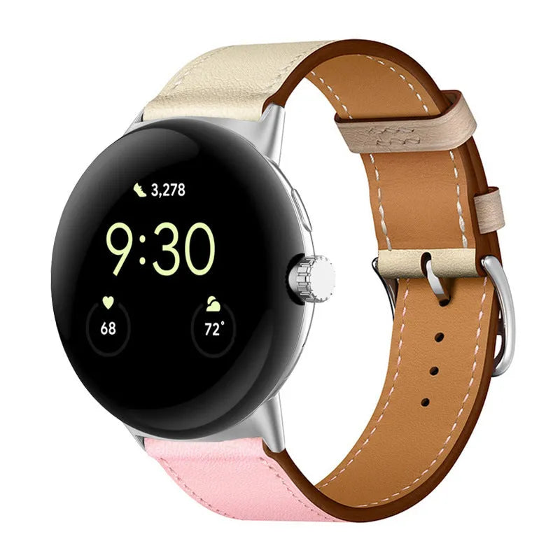 Google Pixel watch strap in microfiber PU leather contrast colour, silver head grain, 41mm size