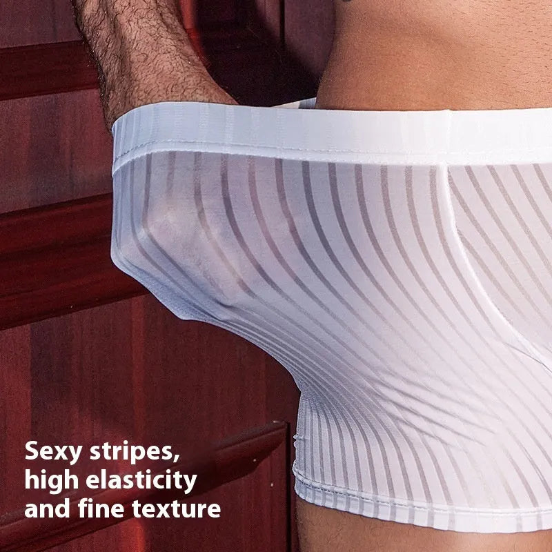 Men's striped boxer brief underwear in black, white and dark grey colour options